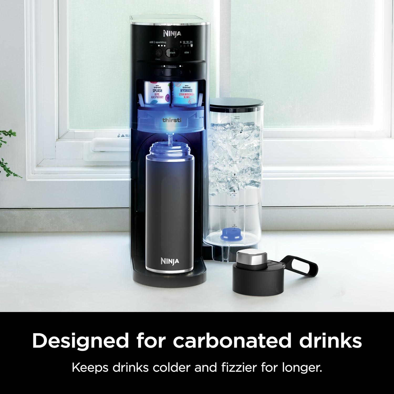 imageNinja DW2401GY Thirsti 24oz Travel Water Bottle For Carbonated Sparkling Drinks Colder and Fizzier Longer Leak Proof 24 Hrs Cold Dishwasher Safe Stainless Steel Insulated Tumbler Charcoal GrayBlack