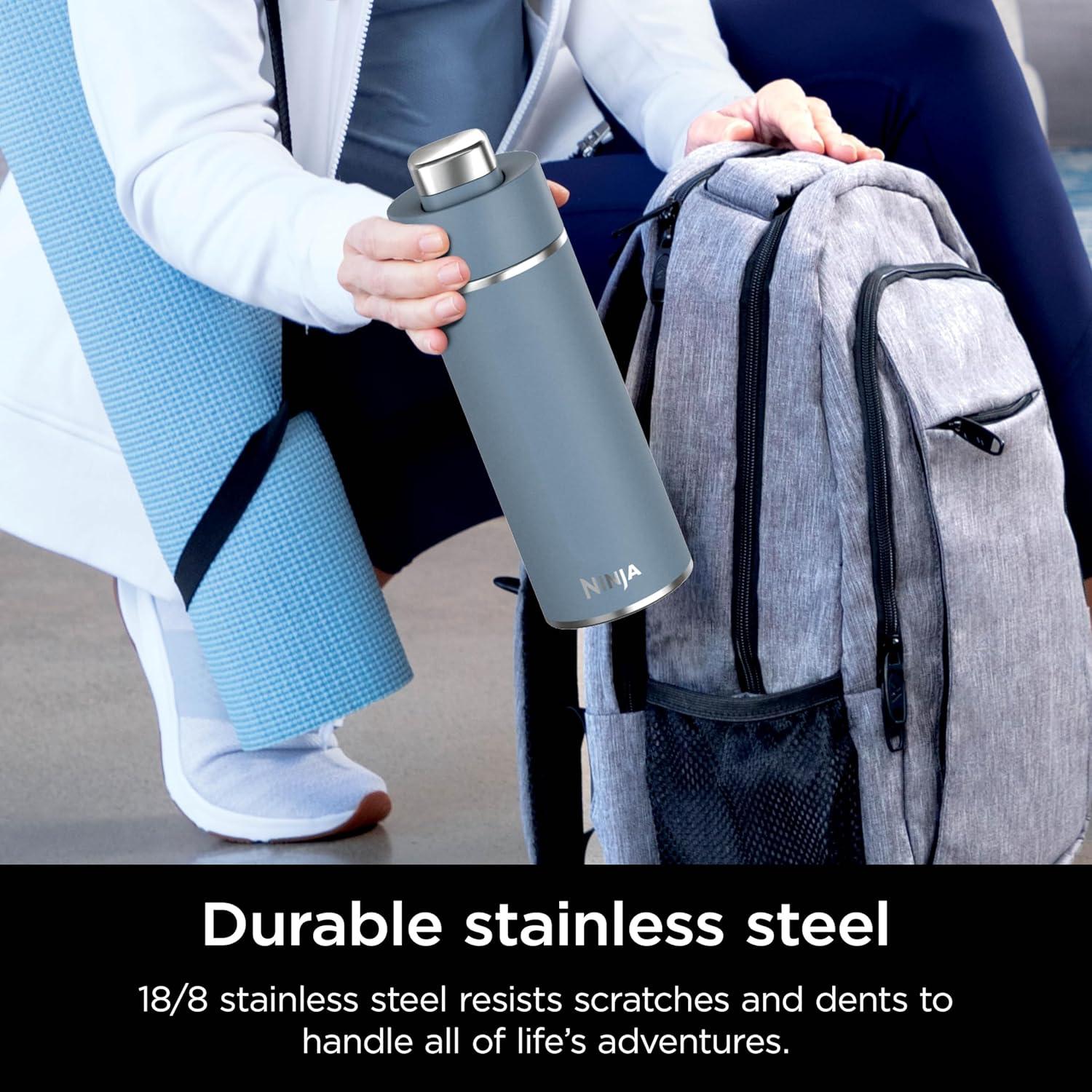 imageNinja DW2401GY Thirsti 24oz Travel Water Bottle For Carbonated Sparkling Drinks Colder and Fizzier Longer Leak Proof 24 Hrs Cold Dishwasher Safe Stainless Steel Insulated Tumbler Charcoal GrayBlue