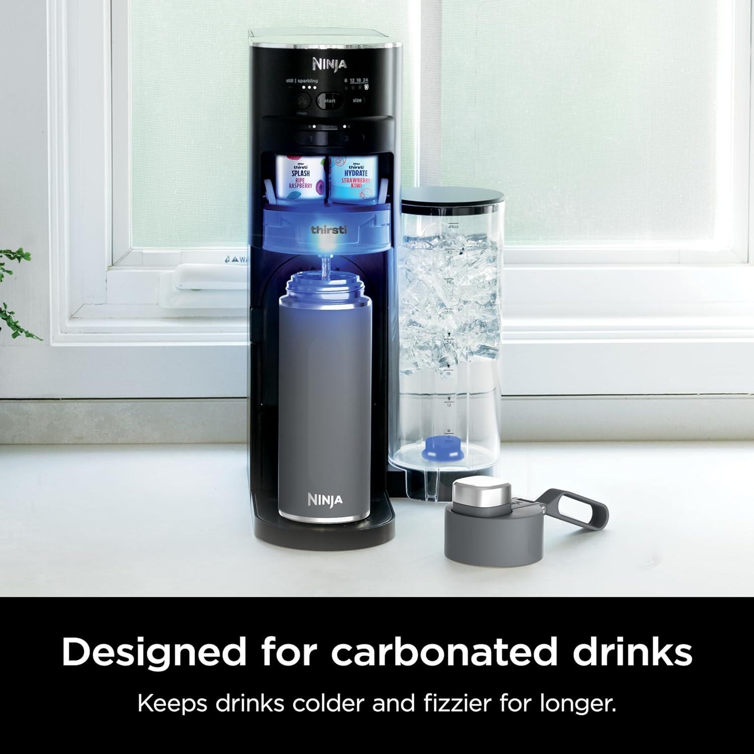 imageNinja DW2401GY Thirsti 24oz Travel Water Bottle For Carbonated Sparkling Drinks Colder and Fizzier Longer Leak Proof 24 Hrs Cold Dishwasher Safe Stainless Steel Insulated Tumbler Charcoal GrayGray