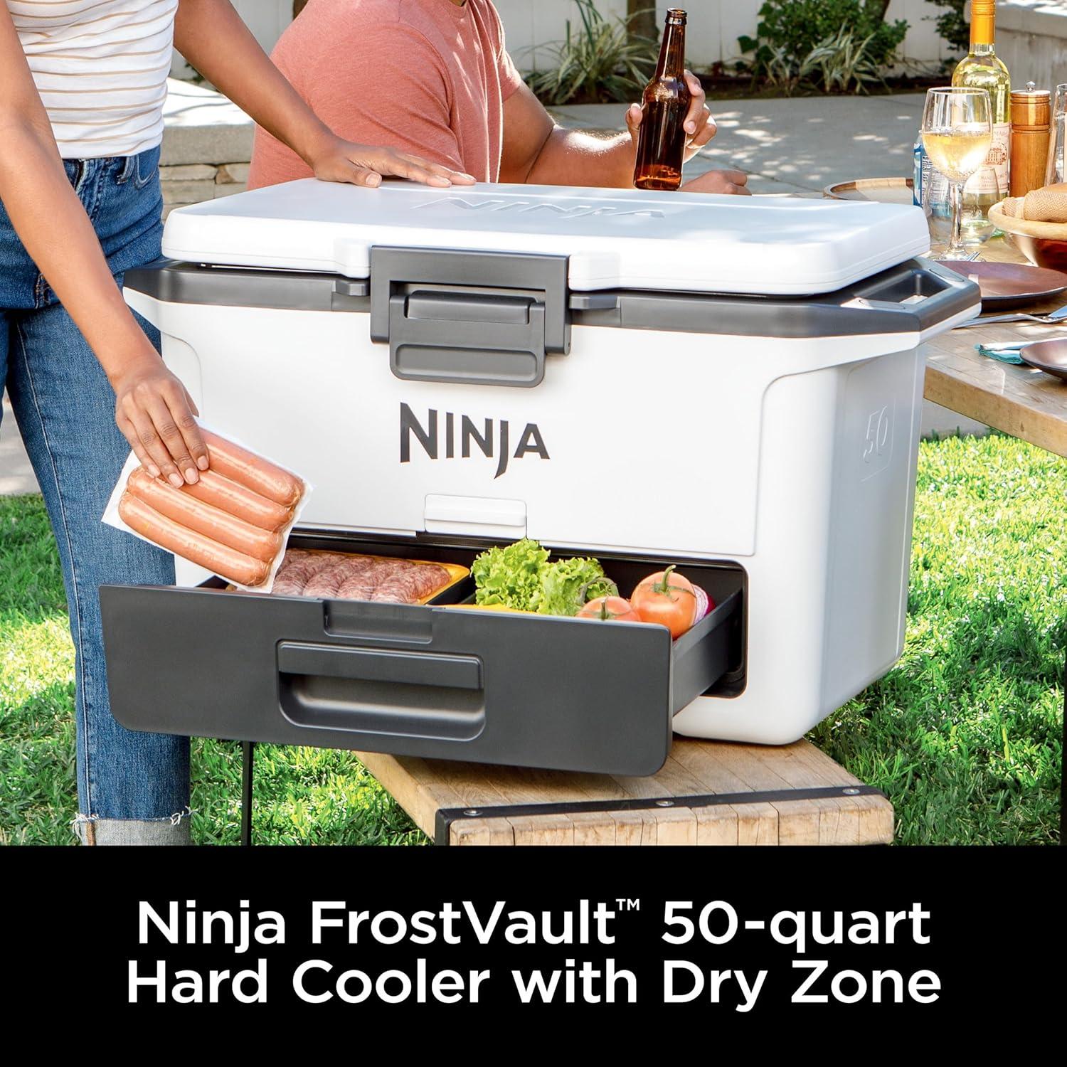 imageNinja FB151BL FrostVault 50qt Hard Cooler with Dry Zone Integrated FridgeTemp Dry Storage Drawer Premium HeavyDuty Insulated Cooler Keeps Ice for Days Lakeshore BlueStrawberry Rhubarb