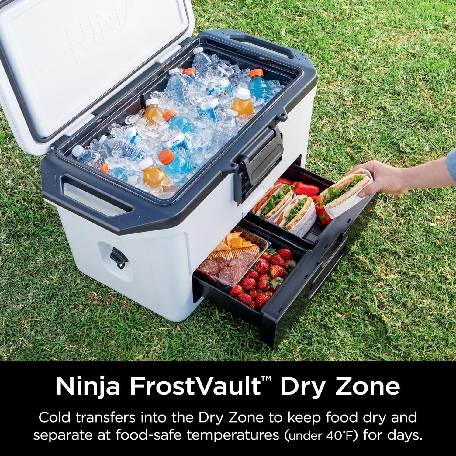 imageNinja FB151BL FrostVault 50qt Hard Cooler with Dry Zone Integrated FridgeTemp Dry Storage Drawer Premium HeavyDuty Insulated Cooler Keeps Ice for Days Lakeshore BlueStrawberry Rhubarb
