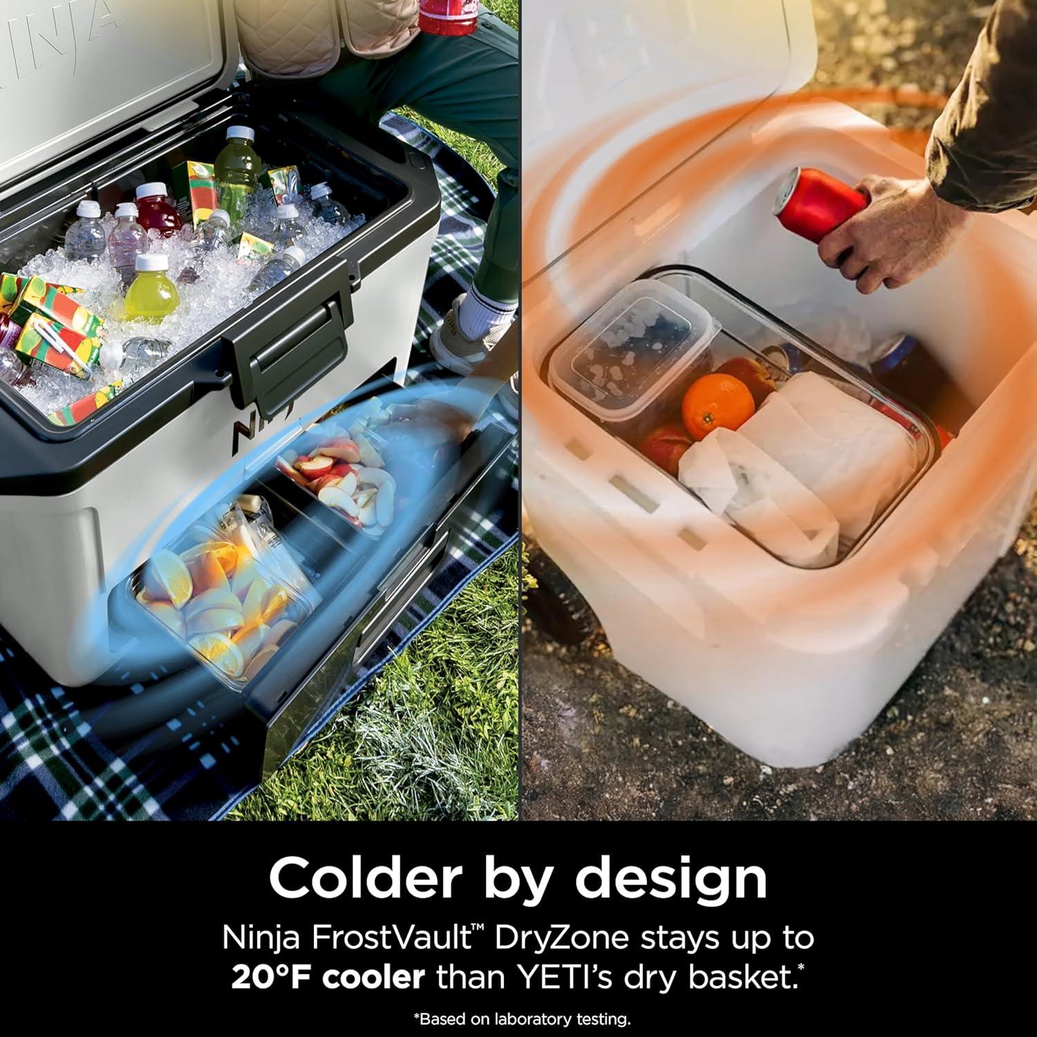 imageNinja FB151BL FrostVault 50qt Hard Cooler with Dry Zone Integrated FridgeTemp Dry Storage Drawer Premium HeavyDuty Insulated Cooler Keeps Ice for Days Lakeshore BlueLuminous Blue
