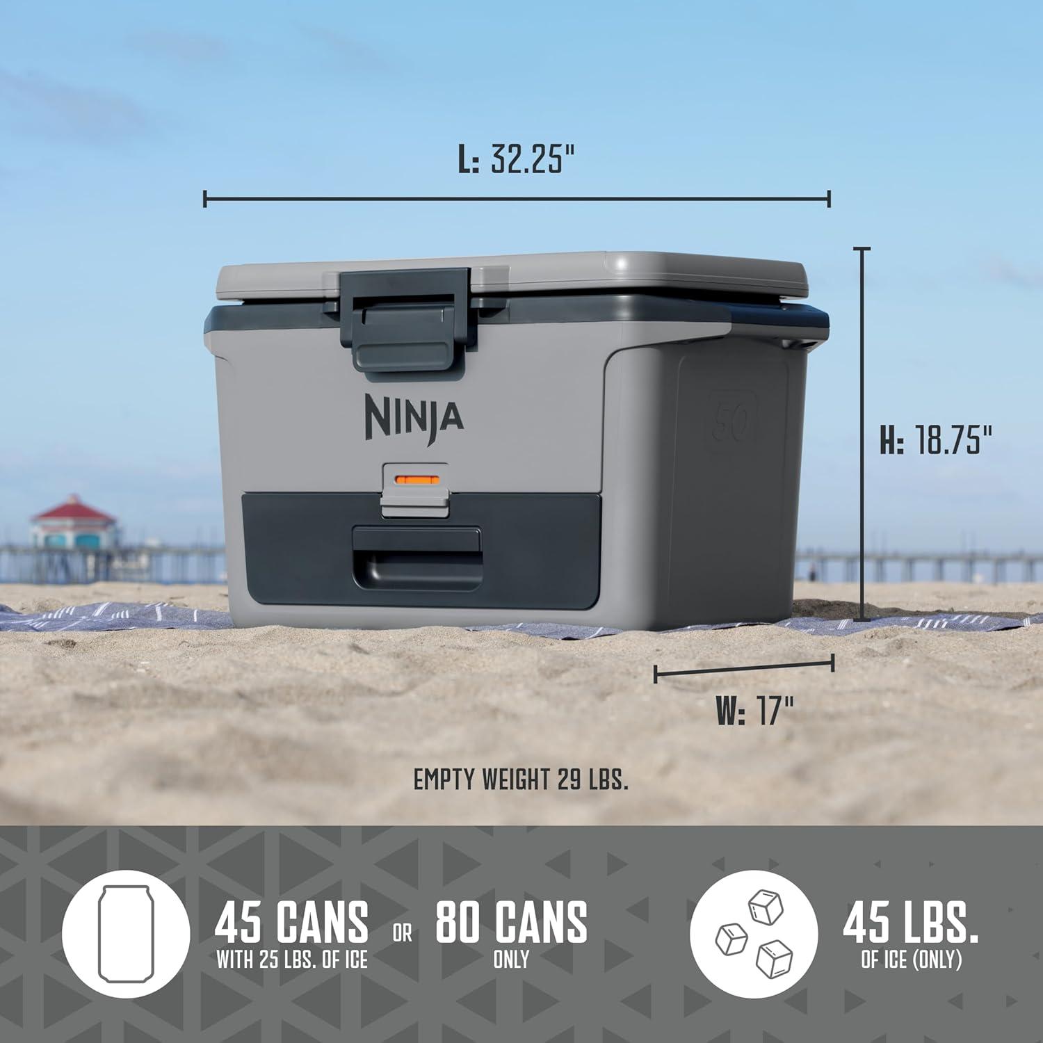 imageNinja FB151GY FrostVault 50qt Hard Cooler with Dry Zone Integrated FridgeTemp Dry Storage Drawer Premium HeavyDuty Insulated Cooler Keeps Ice for Days Slate Gray