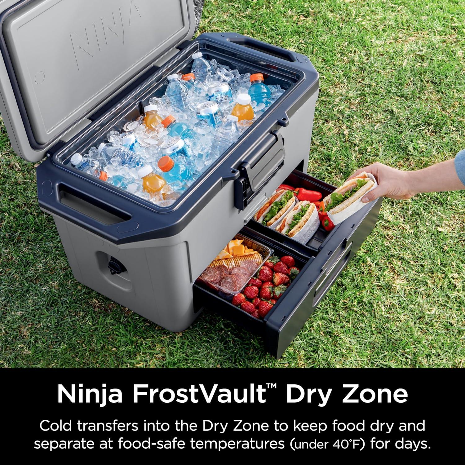 imageNinja FB151GY FrostVault 50qt Hard Cooler with Dry Zone Integrated FridgeTemp Dry Storage Drawer Premium HeavyDuty Insulated Cooler Keeps Ice for Days Slate Gray