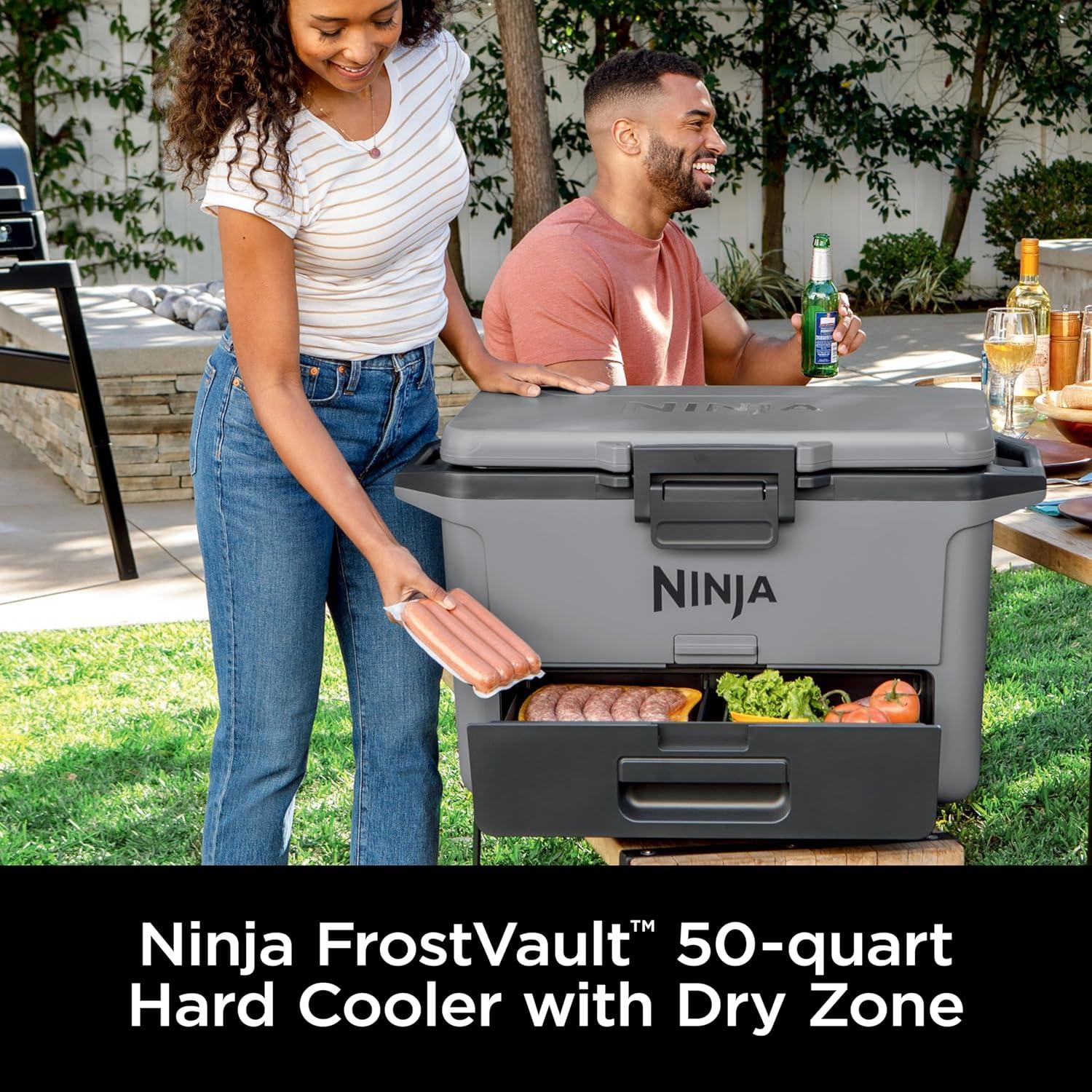 imageNinja FB151GY FrostVault 50qt Hard Cooler with Dry Zone Integrated FridgeTemp Dry Storage Drawer Premium HeavyDuty Insulated Cooler Keeps Ice for Days Slate Gray