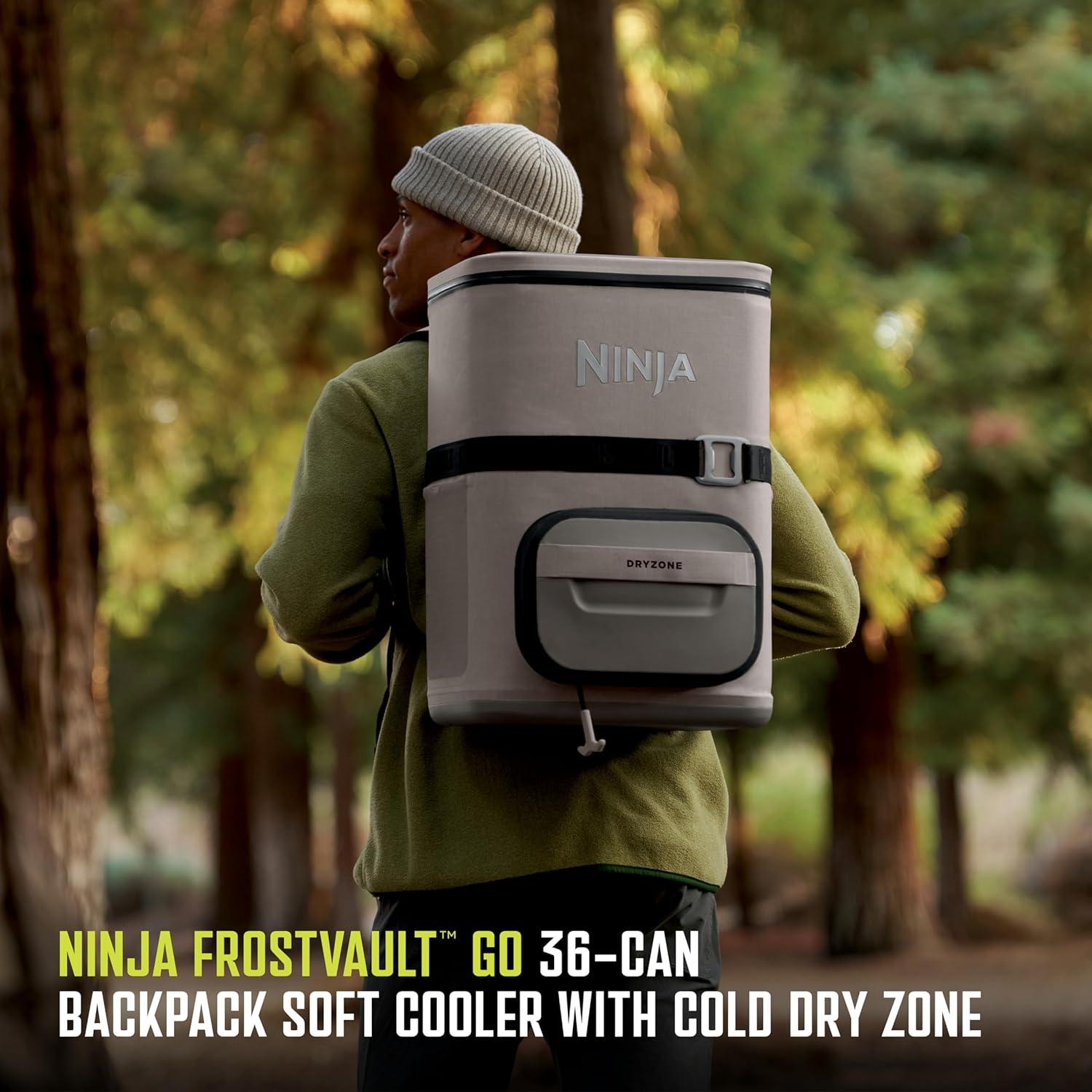 imageNinja FrostVault Go Can Soft Cooler 2436 Can Leak Proof BuiltIn Cup Holder 2 Ice Packs amp Dry Storage Drawer Polyester Insulation Hiking Camping PicnicBeige
