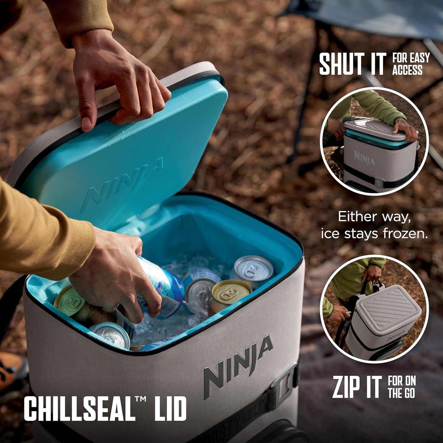 imageNinja FrostVault Go Can Soft Cooler 2436 Can Leak Proof BuiltIn Cup Holder 2 Ice Packs amp Dry Storage Drawer Polyester Insulation Hiking Camping PicnicBeige