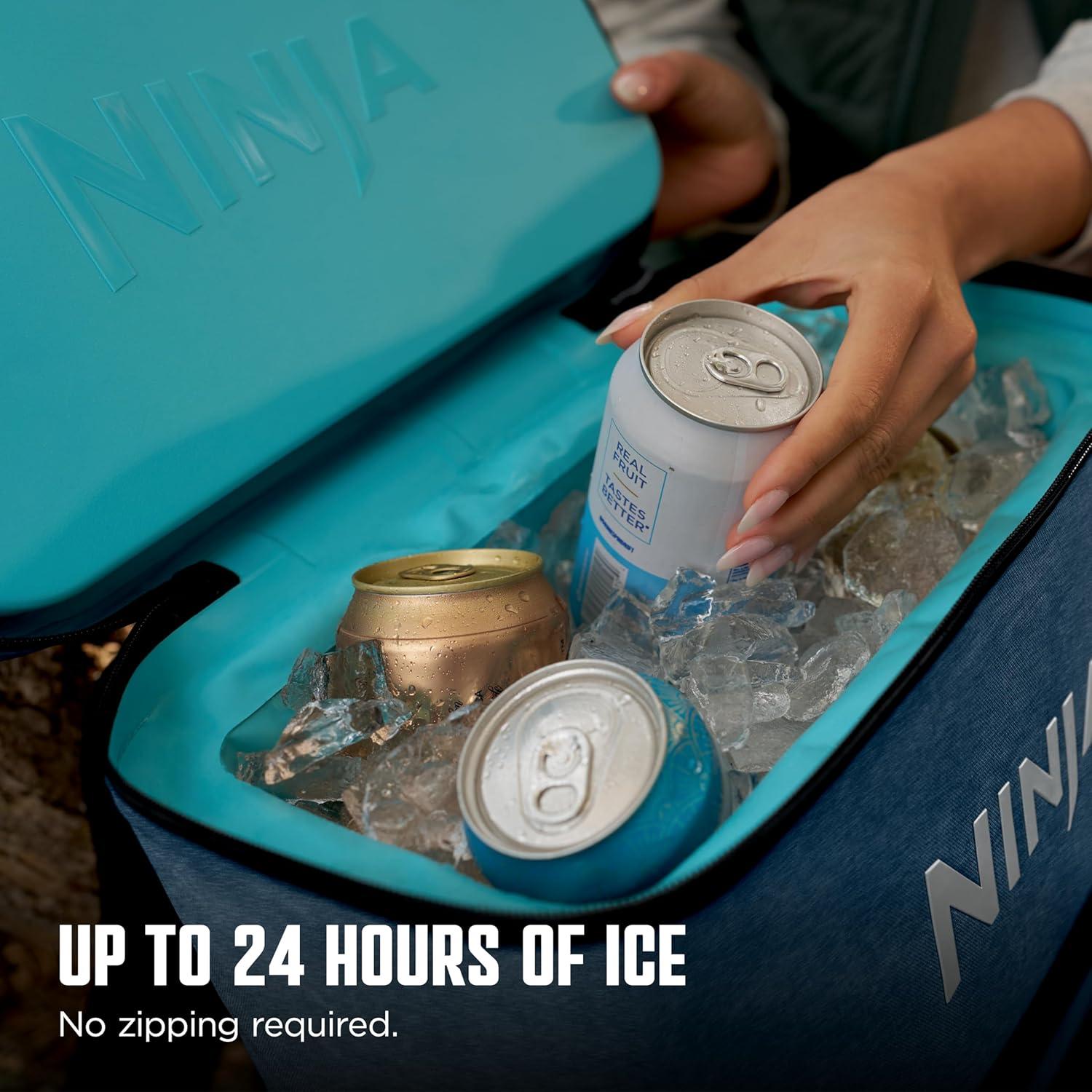 imageNinja FrostVault Go Can Soft Cooler 2436 Can Leak Proof BuiltIn Cup Holder 2 Ice Packs amp Dry Storage Drawer Polyester Insulation Hiking Camping PicnicHalocline Green