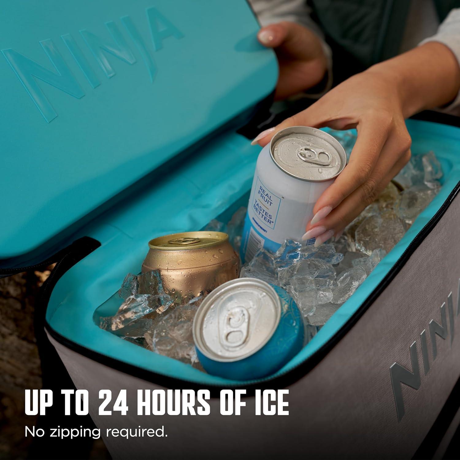 imageNinja FrostVault Go Can Soft Cooler 2436 Can Leak Proof BuiltIn Cup Holder 2 Ice Packs amp Dry Storage Drawer Polyester Insulation Hiking Camping PicnicBeige