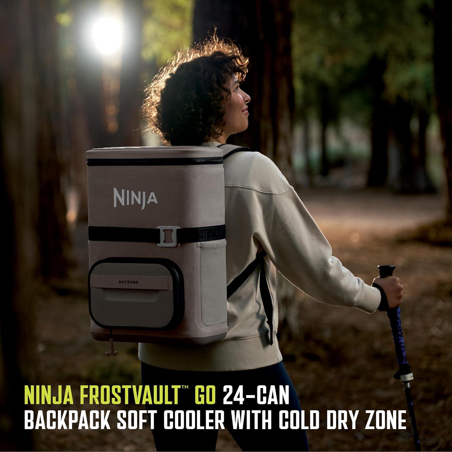 imageNinja FrostVault Go Can Soft Cooler 2436 Can Leak Proof BuiltIn Cup Holder 2 Ice Packs amp Dry Storage Drawer Polyester Insulation Hiking Camping PicnicBeige