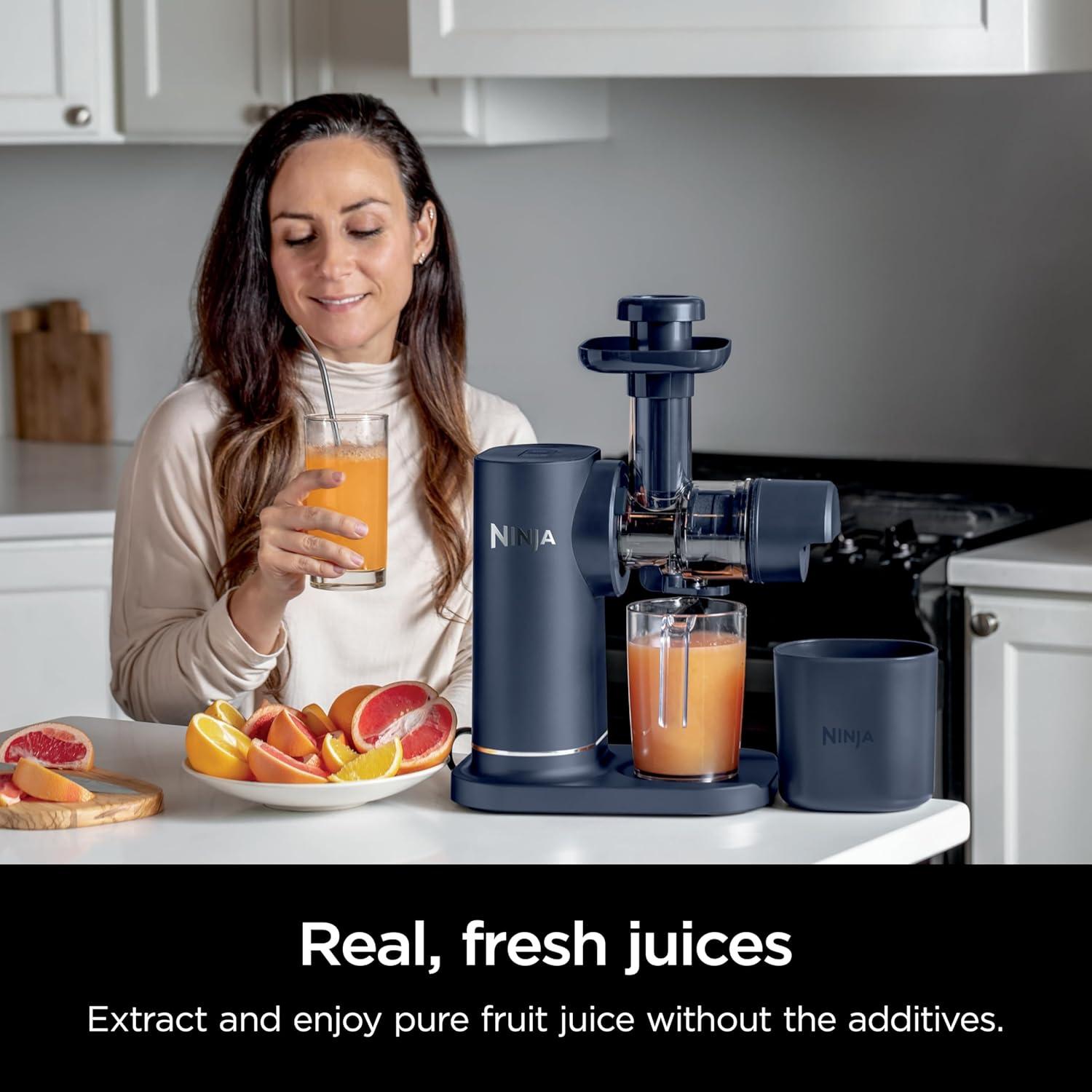 imageNinja NeverClog Cold Press Juicer Powerful Slow Juicer with Total Pulp Control Countertop Electric 2 Pulp Functions Dishwasher Safe 2nd Generation BlueNavy JC151NVBlueberry