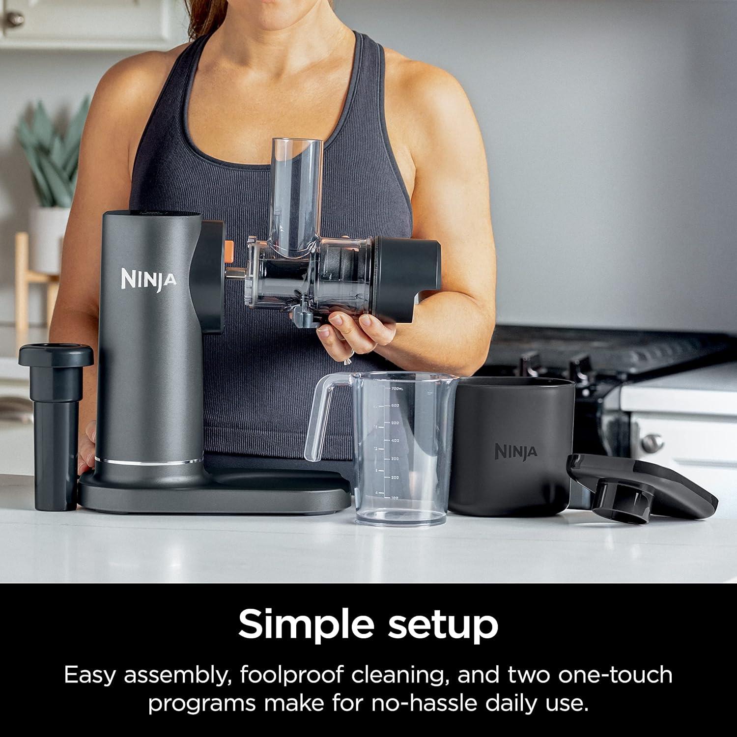 imageNinja NeverClog Cold Press Juicer Powerful Slow Juicer with Total Pulp Control Countertop Electric 2 Pulp Functions Dishwasher Safe 2nd Generation BlueNavy JC151NVCharcoal