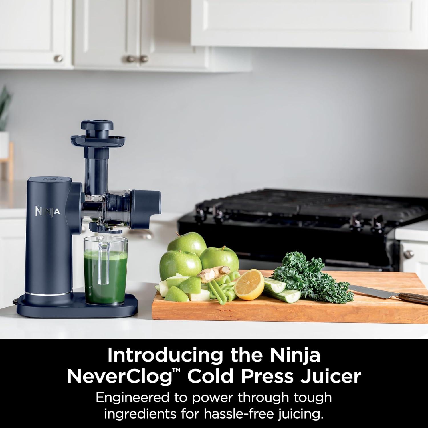 imageNinja NeverClog Cold Press Juicer Powerful Slow Juicer with Total Pulp Control Countertop Electric 2 Pulp Functions Dishwasher Safe 2nd Generation BlueNavy JC151NVBlueberry