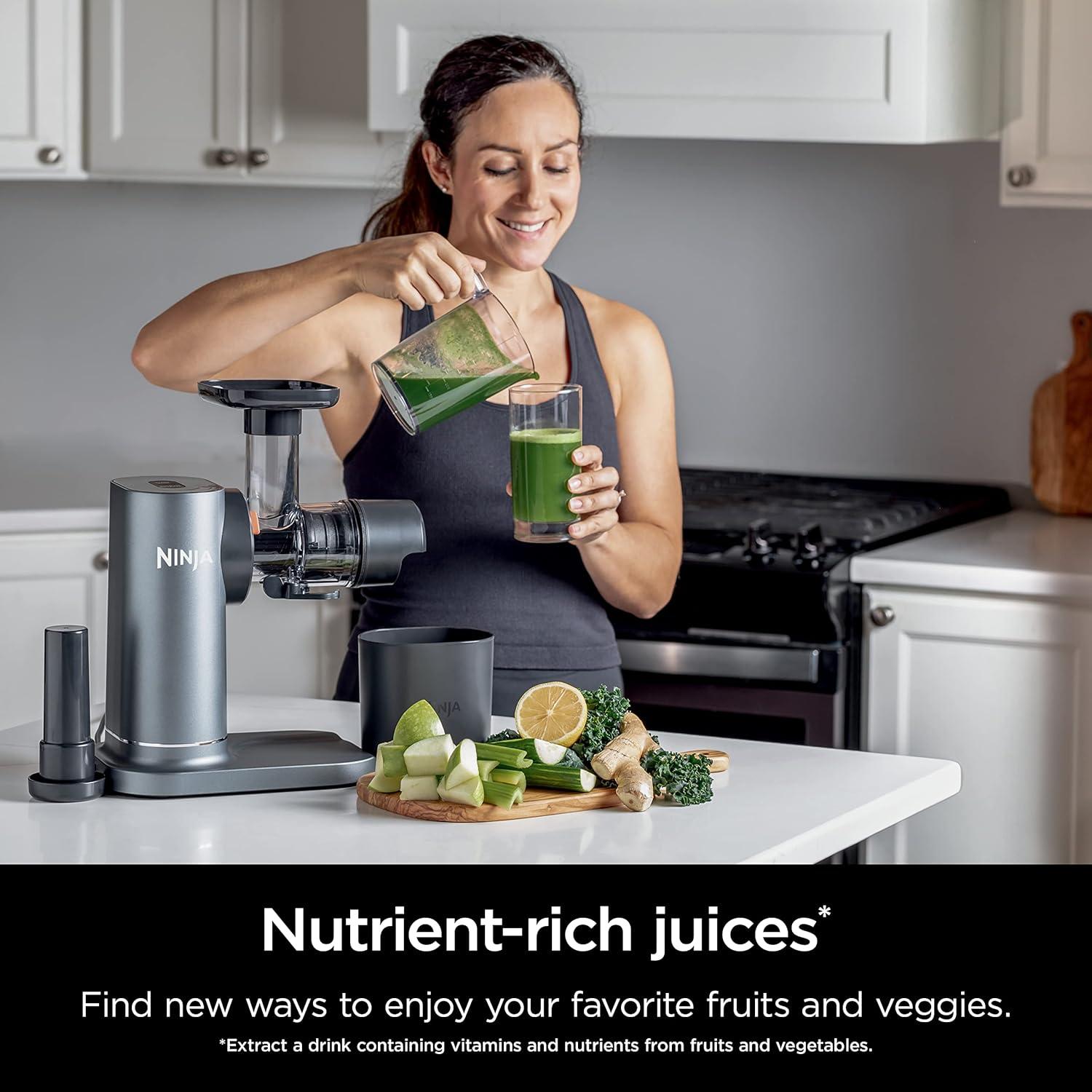 imageNinja NeverClog Cold Press Juicer Powerful Slow Juicer with Total Pulp Control Countertop Electric 2 Pulp Functions Dishwasher Safe 2nd Generation BlueNavy JC151NVCharcoal