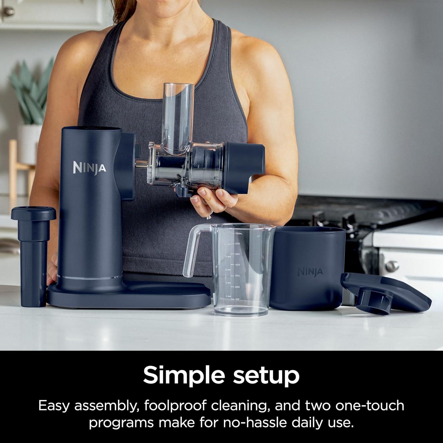 imageNinja NeverClog Cold Press Juicer Powerful Slow Juicer with Total Pulp Control Countertop Electric 2 Pulp Functions Dishwasher Safe 2nd Generation BlueNavy JC151NVBlueberry