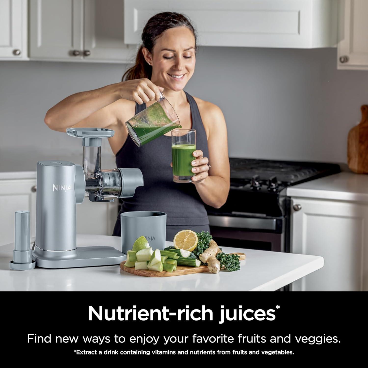 imageNinja NeverClog Cold Press Juicer Powerful Slow Juicer with Total Pulp Control Countertop Electric 2 Pulp Functions Dishwasher Safe 2nd Generation BlueNavy JC151NVGray