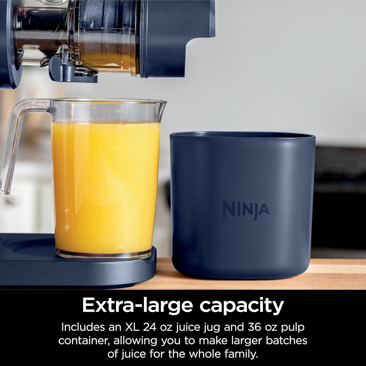 imageNinja NeverClog Cold Press Juicer Powerful Slow Juicer with Total Pulp Control Countertop Electric 2 Pulp Functions Dishwasher Safe 2nd Generation BlueNavy JC151NVBlueberry