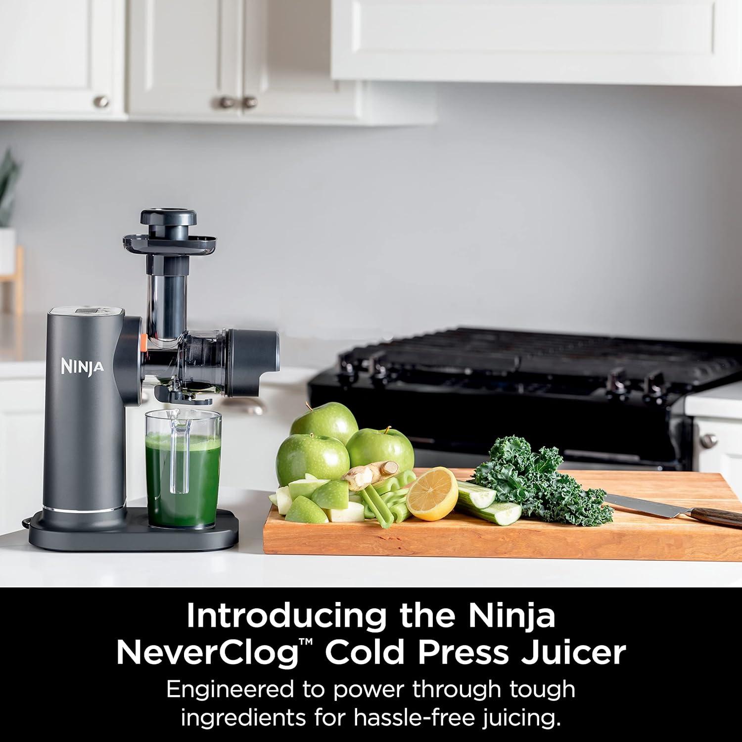 imageNinja NeverClog Cold Press Juicer Powerful Slow Juicer with Total Pulp Control Countertop Electric 2 Pulp Functions Dishwasher Safe 2nd Generation BlueNavy JC151NVCharcoal