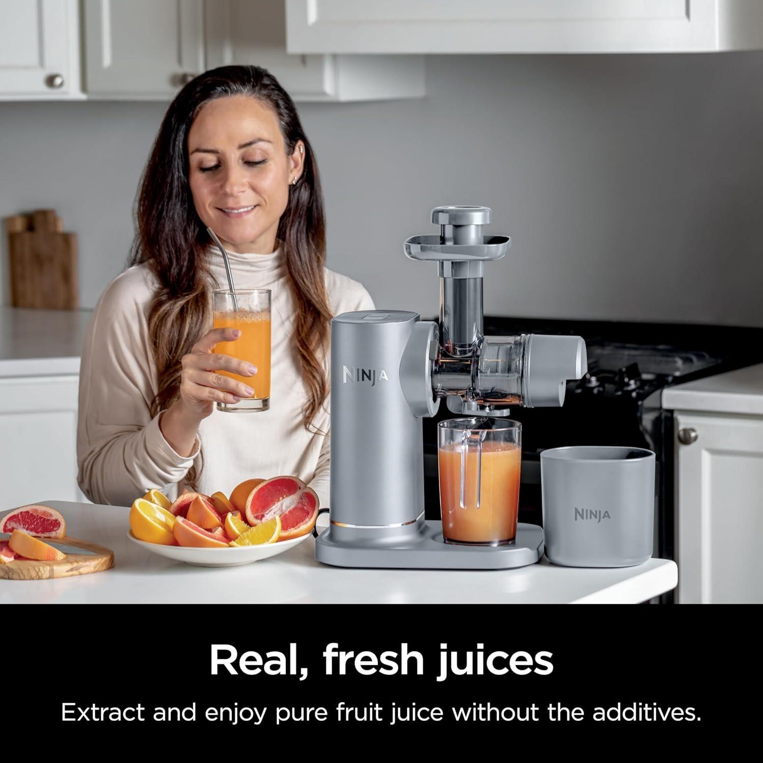 imageNinja NeverClog Cold Press Juicer Powerful Slow Juicer with Total Pulp Control Countertop Electric 2 Pulp Functions Dishwasher Safe 2nd Generation BlueNavy JC151NVGray