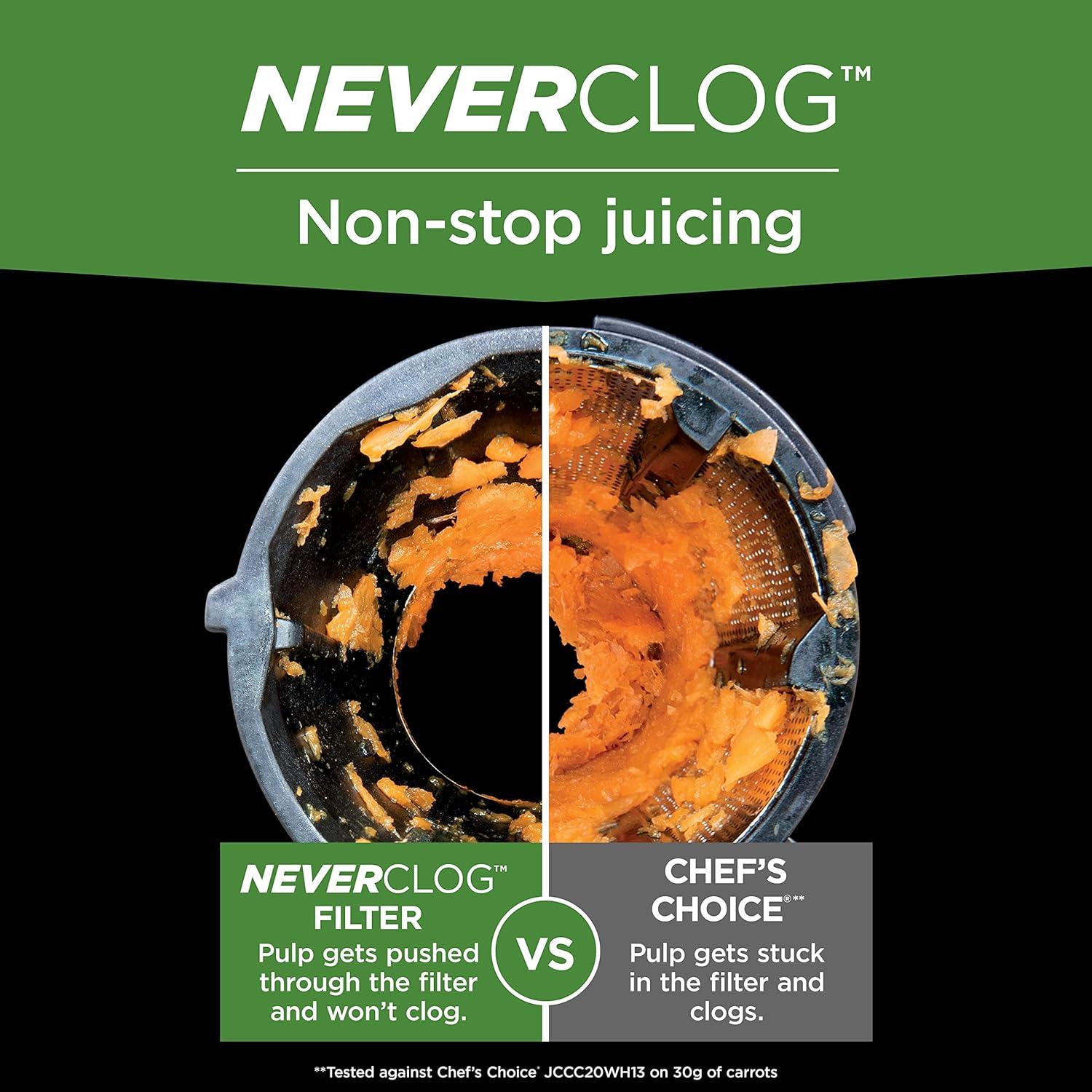 imageNinja NeverClog Cold Press Juicer Powerful Slow Juicer with Total Pulp Control Countertop Electric 2 Pulp Functions Dishwasher Safe 2nd Generation BlueNavy JC151NVCharcoal