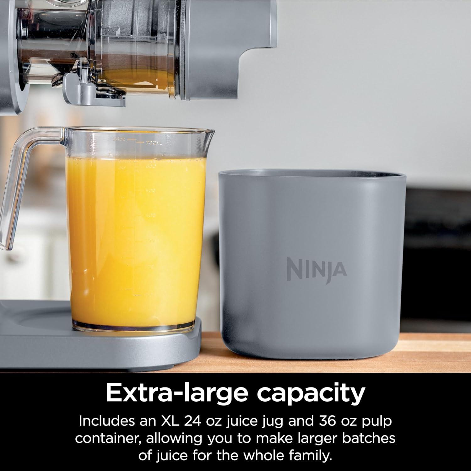 imageNinja NeverClog Cold Press Juicer Powerful Slow Juicer with Total Pulp Control Countertop Electric 2 Pulp Functions Dishwasher Safe 2nd Generation BlueNavy JC151NVGray