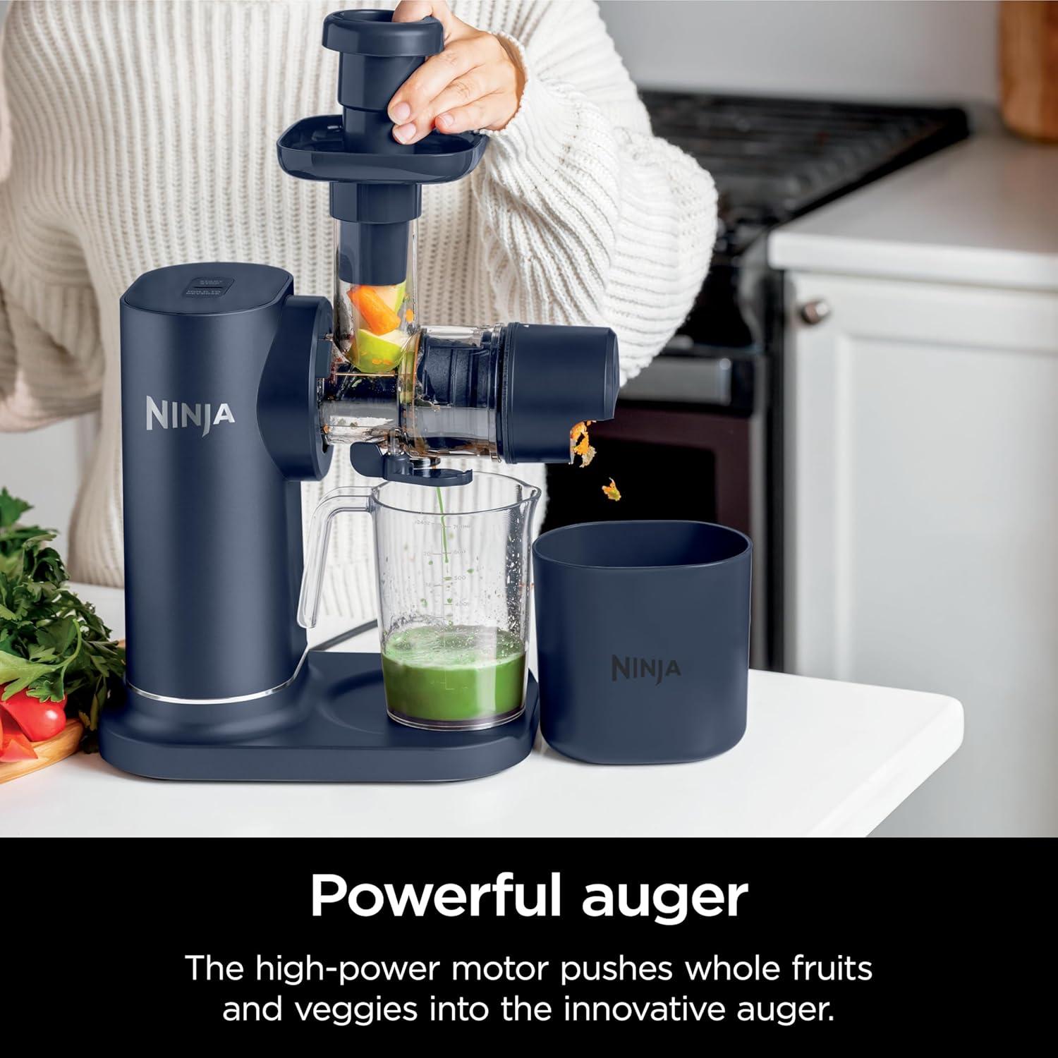 imageNinja NeverClog Cold Press Juicer Powerful Slow Juicer with Total Pulp Control Countertop Electric 2 Pulp Functions Dishwasher Safe 2nd Generation BlueNavy JC151NVBlueberry