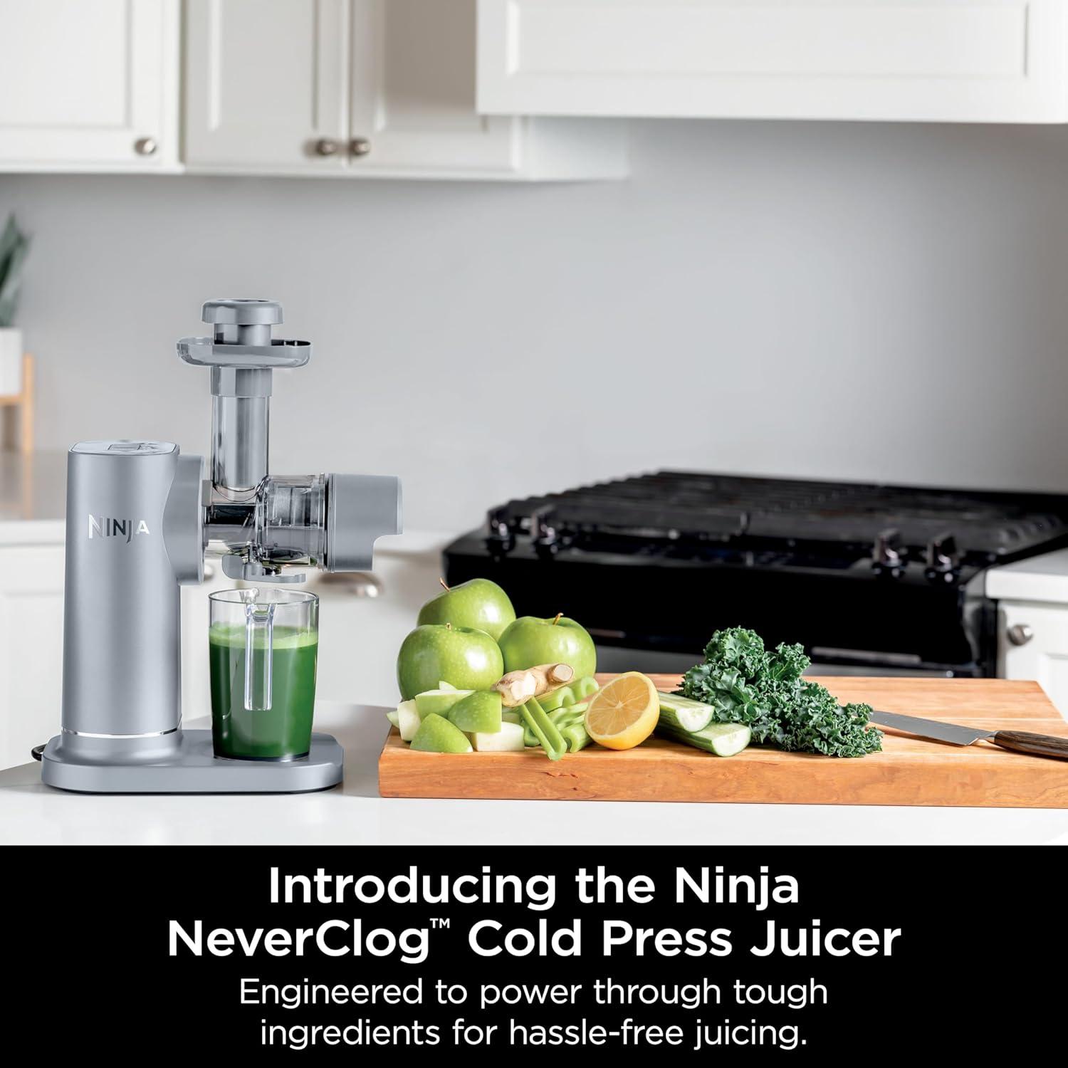 imageNinja NeverClog Cold Press Juicer Powerful Slow Juicer with Total Pulp Control Countertop Electric 2 Pulp Functions Dishwasher Safe 2nd Generation BlueNavy JC151NVGray