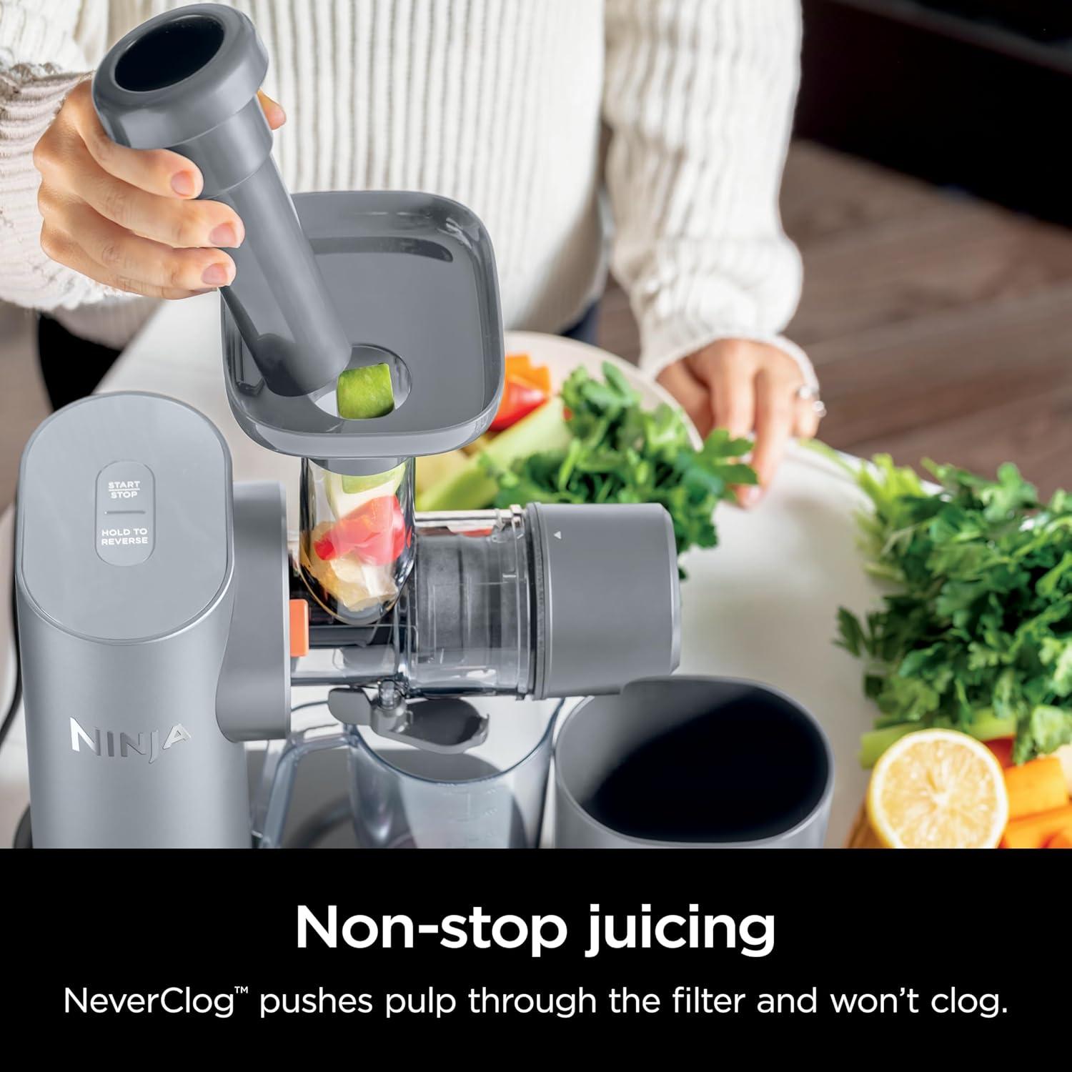 imageNinja NeverClog Cold Press Juicer Powerful Slow Juicer with Total Pulp Control Countertop Electric 2 Pulp Functions Dishwasher Safe 2nd Generation BlueNavy JC151NVGray