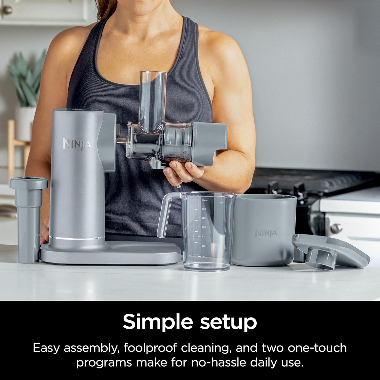 imageNinja NeverClog Cold Press Juicer Powerful Slow Juicer with Total Pulp Control Countertop Electric 2 Pulp Functions Dishwasher Safe 2nd Generation BlueNavy JC151NVGray