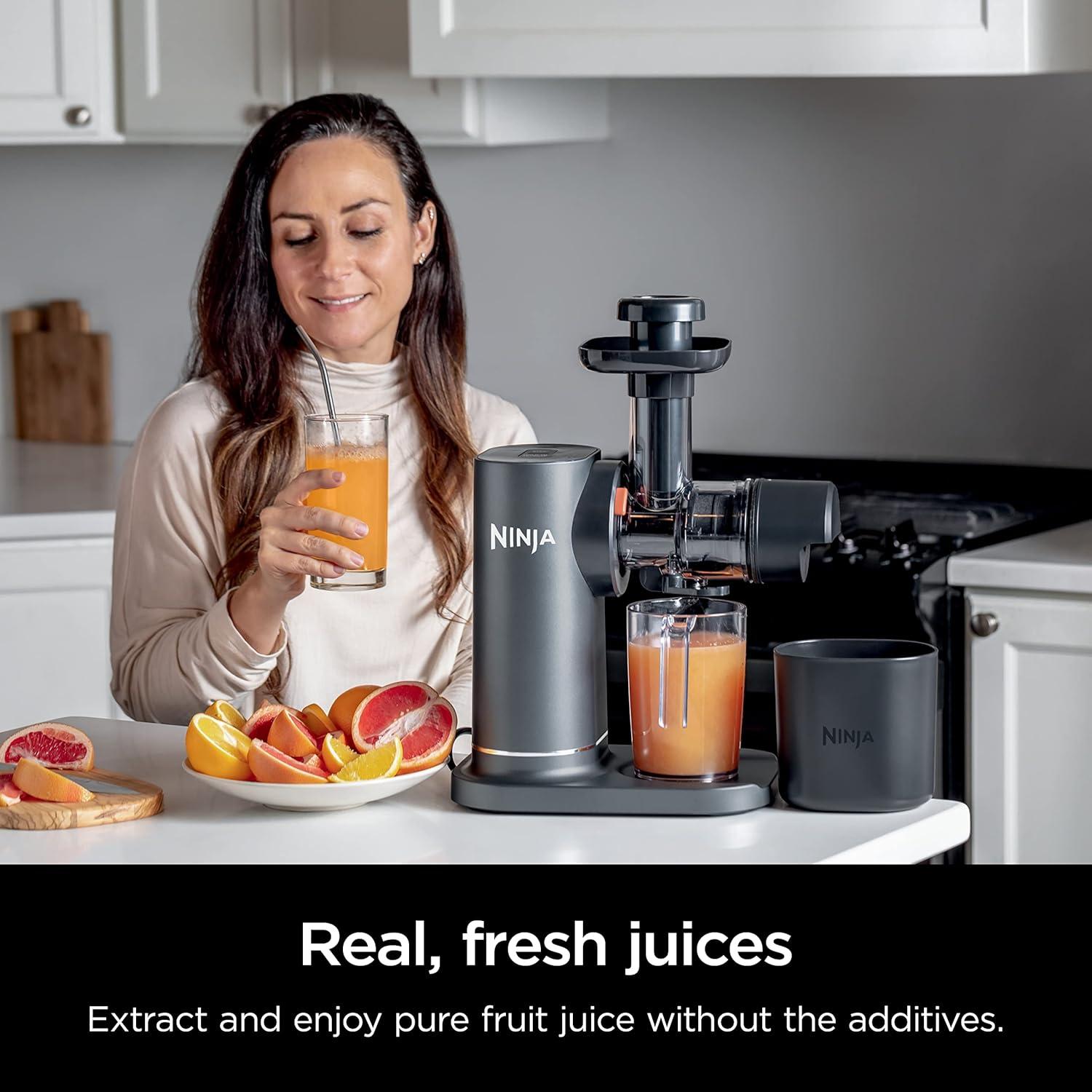 imageNinja NeverClog Cold Press Juicer Powerful Slow Juicer with Total Pulp Control Countertop Electric 2 Pulp Functions Dishwasher Safe 2nd Generation BlueNavy JC151NVCharcoal
