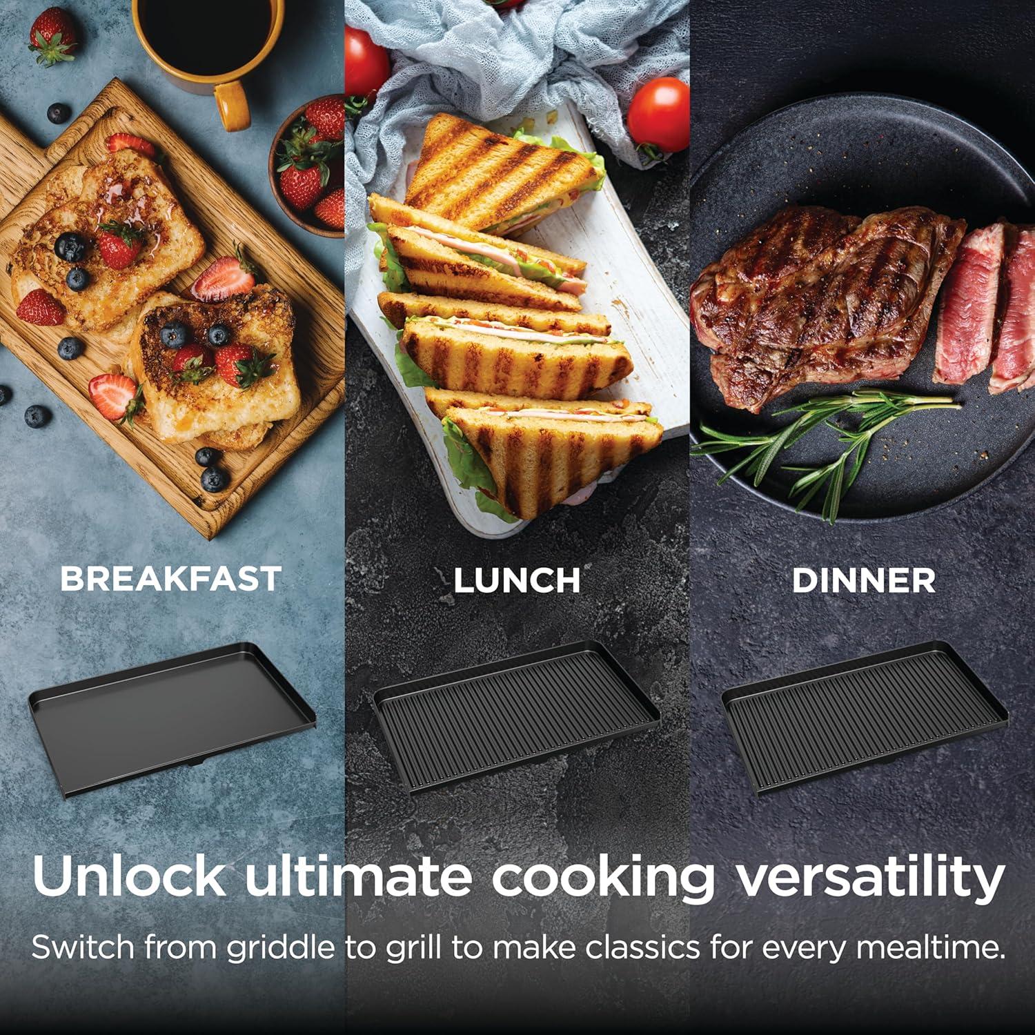 imageNinja Sizzle Pro XL 20Inch Indoor Griddle Grill Detachable Ventilated Lid Grease Control Ceramic Nonstick Plates Even Edge Cooking Extra Large Capacity Versatile Silver GX101