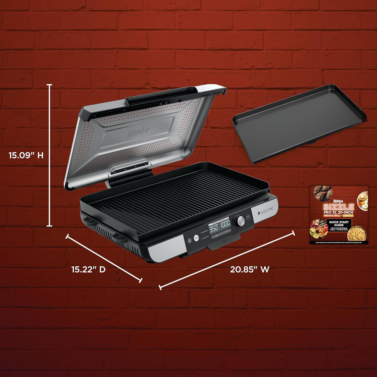 imageNinja Sizzle Pro XL 20Inch Indoor Griddle Grill Detachable Ventilated Lid Grease Control Ceramic Nonstick Plates Even Edge Cooking Extra Large Capacity Versatile Silver GX101