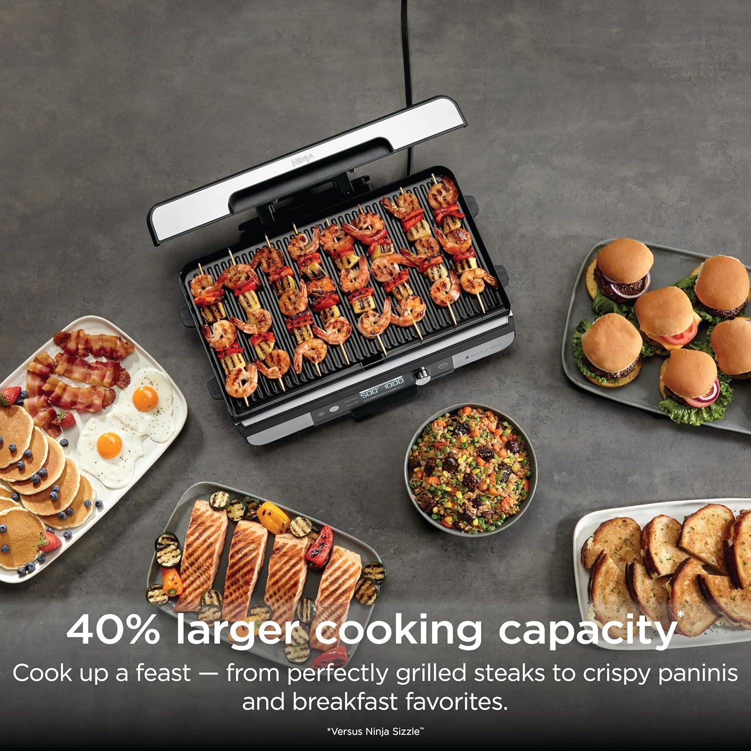 imageNinja Sizzle Pro XL 20Inch Indoor Griddle Grill Detachable Ventilated Lid Grease Control Ceramic Nonstick Plates Even Edge Cooking Extra Large Capacity Versatile Silver GX101