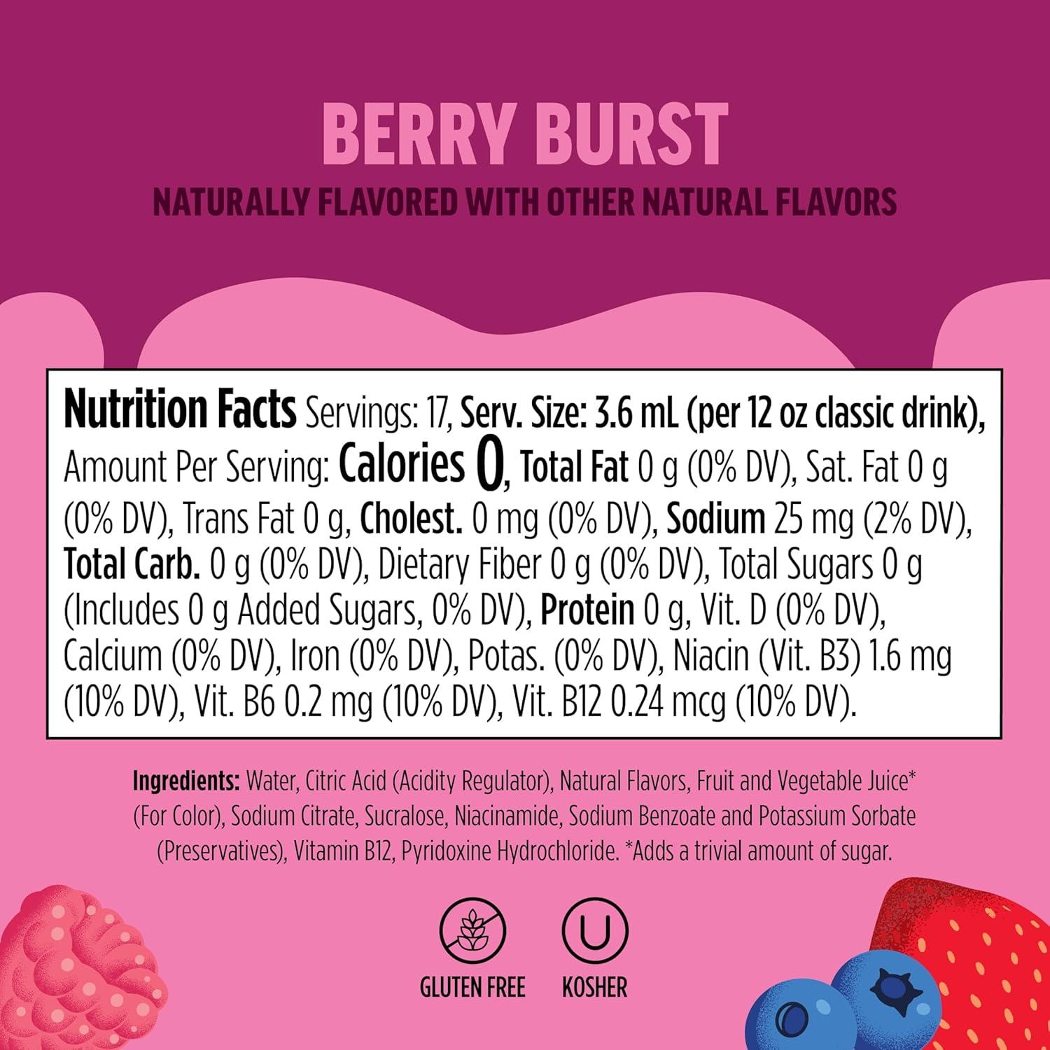 imageNinja Thirsti Flavored Water Drops Berry Lemon Variety Pack Refreshing Fruit Flavors Zero Calories Zero Sugar Makes 1720 12oz drinks 3 Pack WCFV1Variety Pack