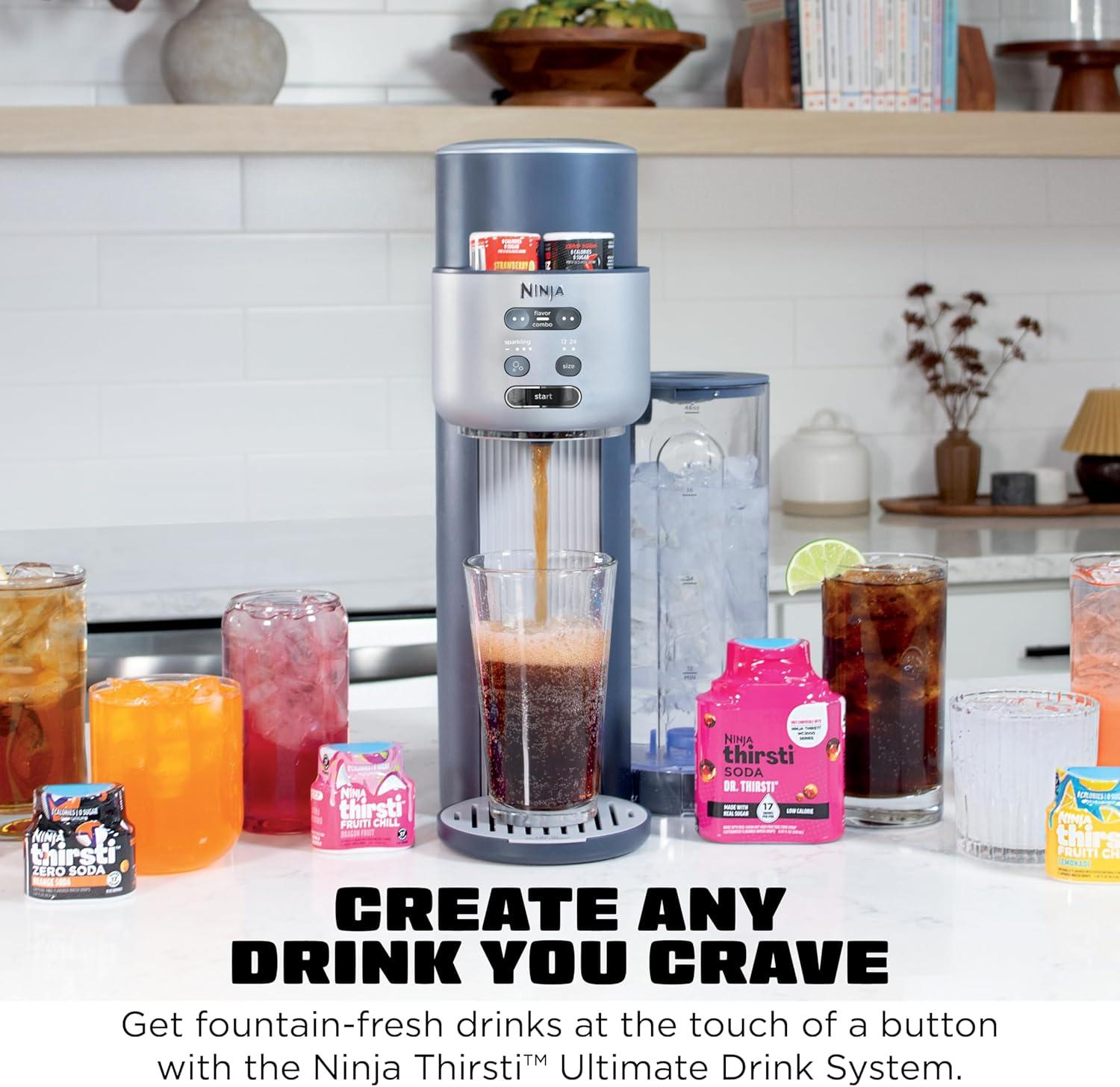 imageNinja Thirsti Ultimate Drink System Still or Sparkling Soda Maker Create fountainfresh drinks with 20 zero or lowcalorie flavors Customize your fizz and flavor Pink WC3001PK1Cyberspace
