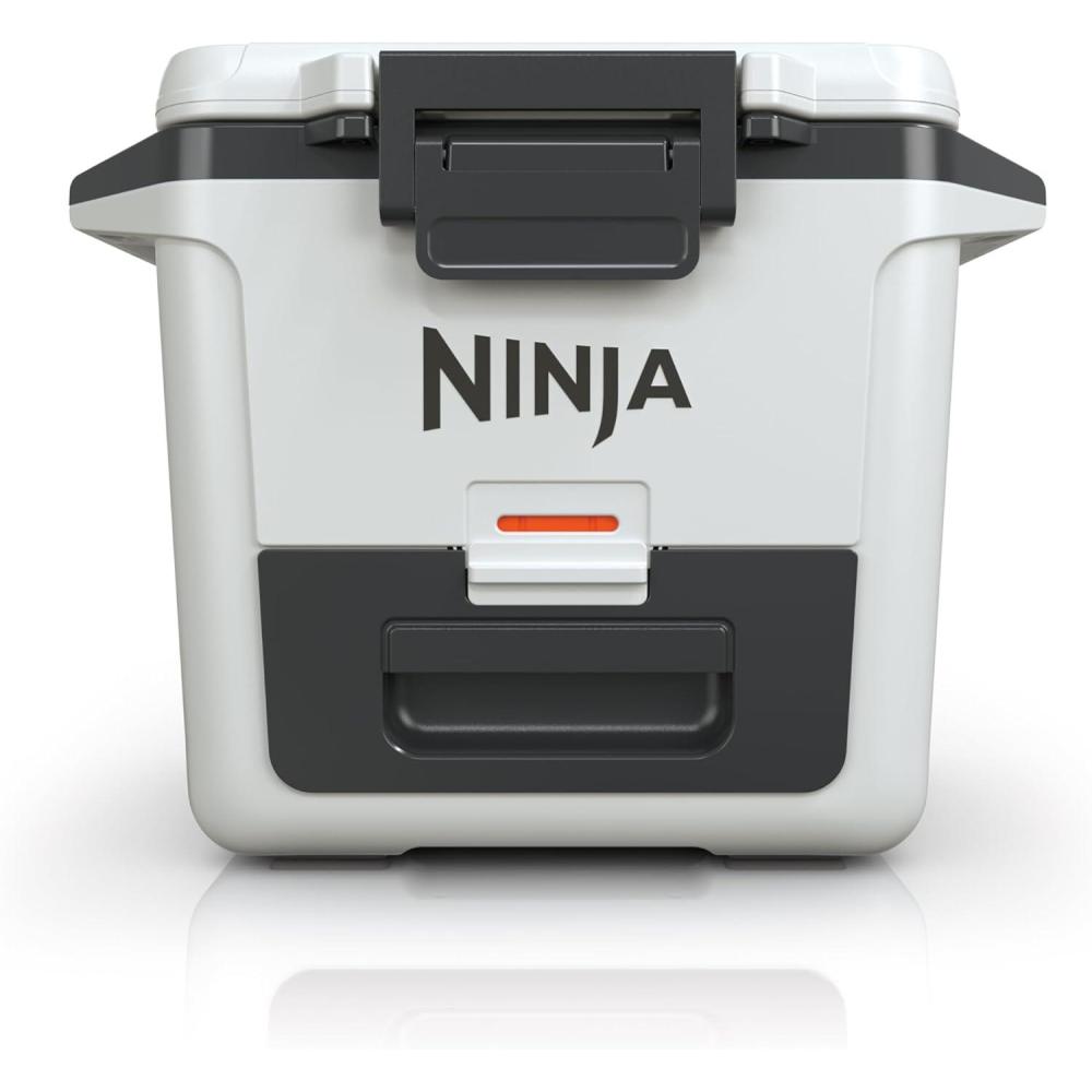 imageNinja FB151BL FrostVault 50qt Hard Cooler with Dry Zone Integrated FridgeTemp Dry Storage Drawer Premium HeavyDuty Insulated Cooler Keeps Ice for Days Lakeshore BlueCloud White