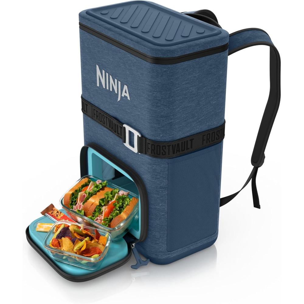 imageNinja FrostVault Go Can Soft Cooler 2436 Can Leak Proof BuiltIn Cup Holder 2 Ice Packs amp Dry Storage Drawer Polyester Insulation Hiking Camping PicnicBlue