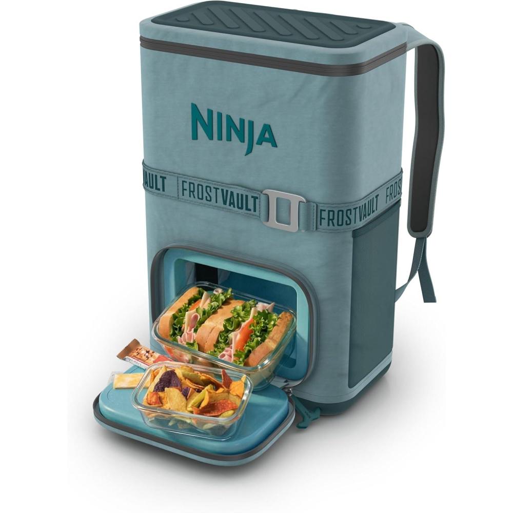 imageNinja FrostVault Go Can Soft Cooler 2436 Can Leak Proof BuiltIn Cup Holder 2 Ice Packs amp Dry Storage Drawer Polyester Insulation Hiking Camping PicnicHalocline Green