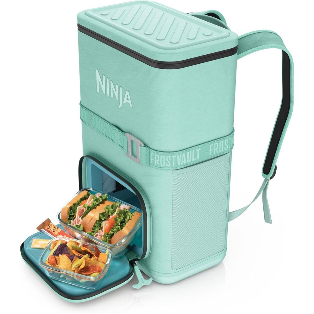 imageNinja FrostVault Go Can Soft Cooler 2436 Can Leak Proof BuiltIn Cup Holder 2 Ice Packs amp Dry Storage Drawer Polyester Insulation Hiking Camping PicnicAqua