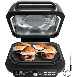 Ninja | Indoor Grill and Air Fryer| Foodi Smart XL | 6-in-1 Grill, Air Fry, Roast, Bake, Broil, Dehydrate & Crisp |Smart Thermometer & Splatter Shield | Dishwasher Safe Parts | Black/Silver | FG551(7-in-1 With Thermometer)