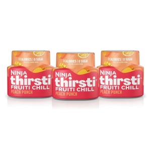 Ninja Thirsti Flavored Water Drops, FRUITI CHILL Lemonade, Bold Fruit Flavor, Sparkling or Still, Zero Calories, Zero Sugar, Makes 17, 12oz drinks, 3 Pack, WCFLMNDAM(Peach Punch)