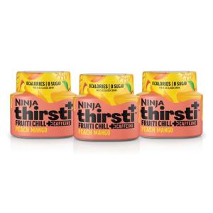 Ninja Thirsti Flavored Water Drops, FRUITI CHILL+ Peach Mango, Bold Fruit Flavor with Caffeine,Sparkling or Still, Zero Calories, Zero Sugar, Makes 17, 12oz drinks, 3 Pack, WCFPCMGAM(Peach Mango)