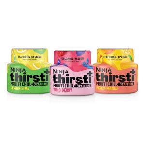 Ninja Thirsti Flavored Water Drops, FRUITI CHILL+ Peach Mango, Bold Fruit Flavor with Caffeine,Sparkling or Still, Zero Calories, Zero Sugar, Makes 17, 12oz drinks, 3 Pack, WCFPCMGAM(Fruiti Chill+ Variety Pack)