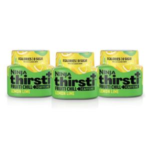 Ninja Thirsti Flavored Water Drops, FRUITI CHILL+ Peach Mango, Bold Fruit Flavor with Caffeine,Sparkling or Still, Zero Calories, Zero Sugar, Makes 17, 12oz drinks, 3 Pack, WCFPCMGAM(Lemon Lime)