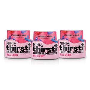 Ninja Thirsti Flavored Water Drops, FRUITI CHILL+ Peach Mango, Bold Fruit Flavor with Caffeine,Sparkling or Still, Zero Calories, Zero Sugar, Makes 17, 12oz drinks, 3 Pack, WCFPCMGAM(Wild Berry)