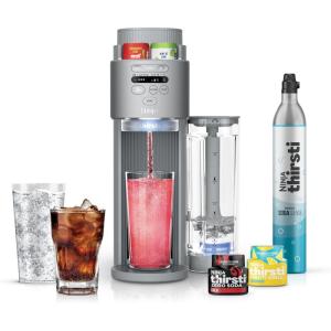 Ninja Thirsti Max Custom Hydration System, Soda Maker, Sparkling Water Maker, Custom Still & Sparkling Drinks, Compact Design, With 60L CO₂ Cylinder & Flavored Water Drops, Silver WC2002