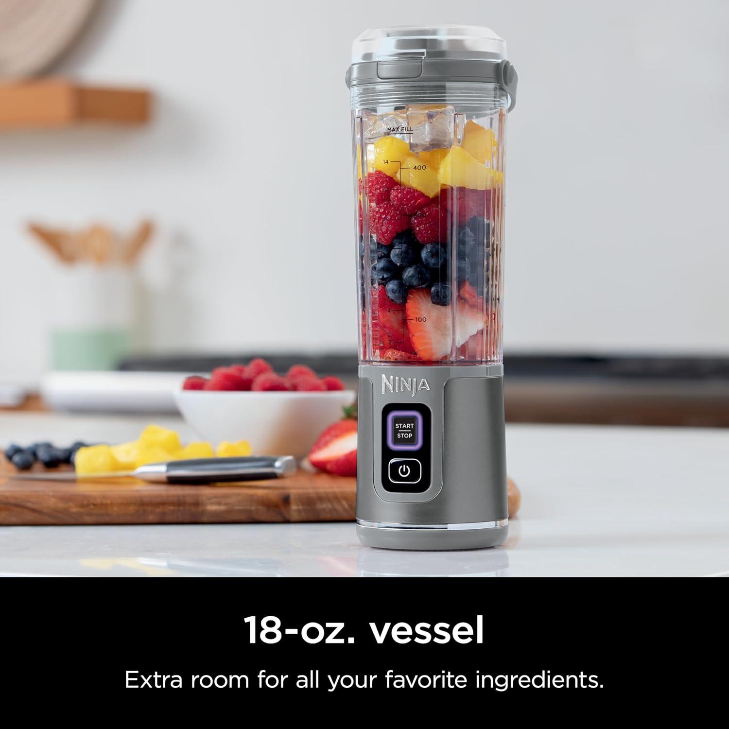 imageNinja Blast Portable Blender amp Accessories Cordless 18oz Vessel Personal Blender for Shakes amp Smoothies Leakproof Lid amp Sip Spout USBC Cord Dishwasher Safe Parts BPA Free Grey CL155AGYBlender 2 Vessels Grey