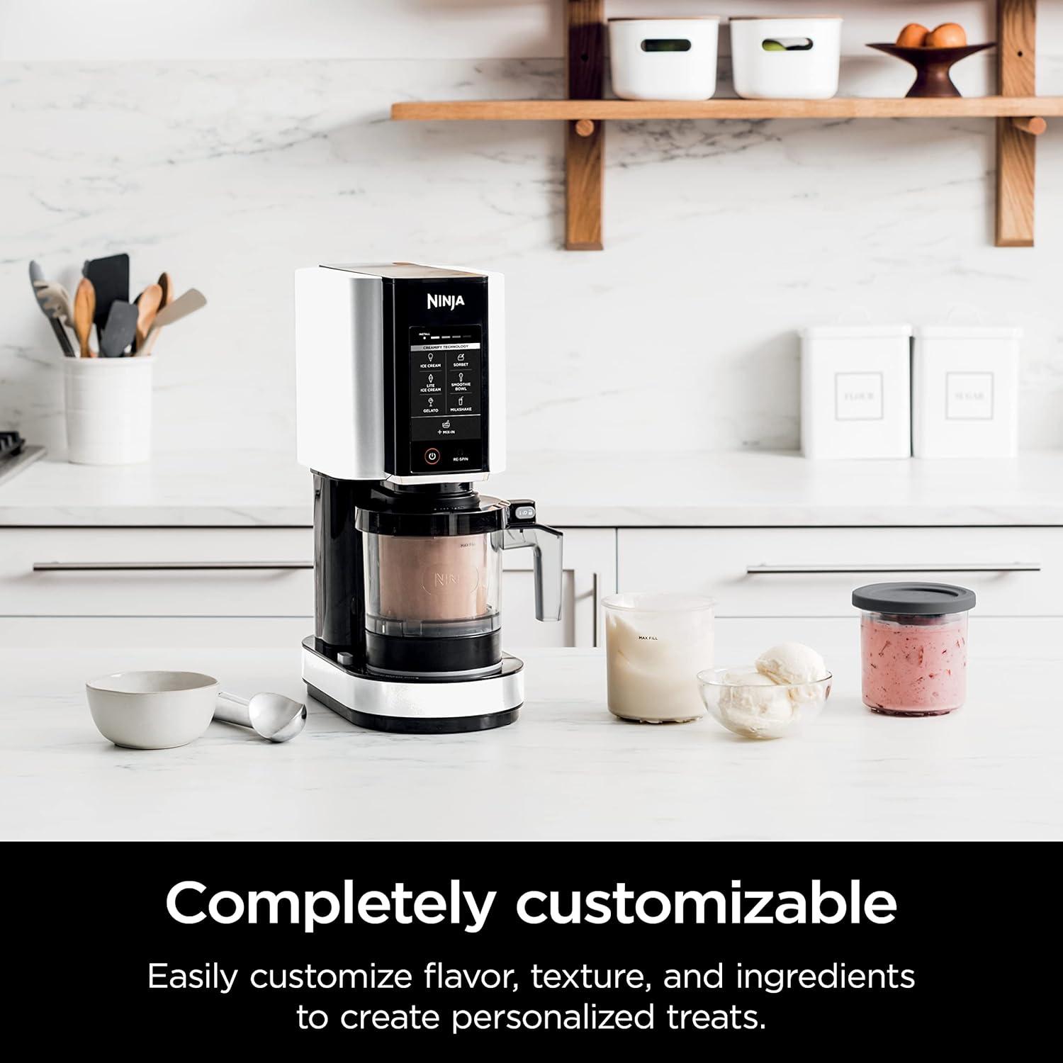 imageNinja NC301 CREAMi Ice Cream Maker for Gelato Mixins Milkshakes Sorbet Smoothie Bowls amp More 7 OneTouch Programs with 2 Pint Containers amp Lids Compact Size Perfect for Kids BlueWhite