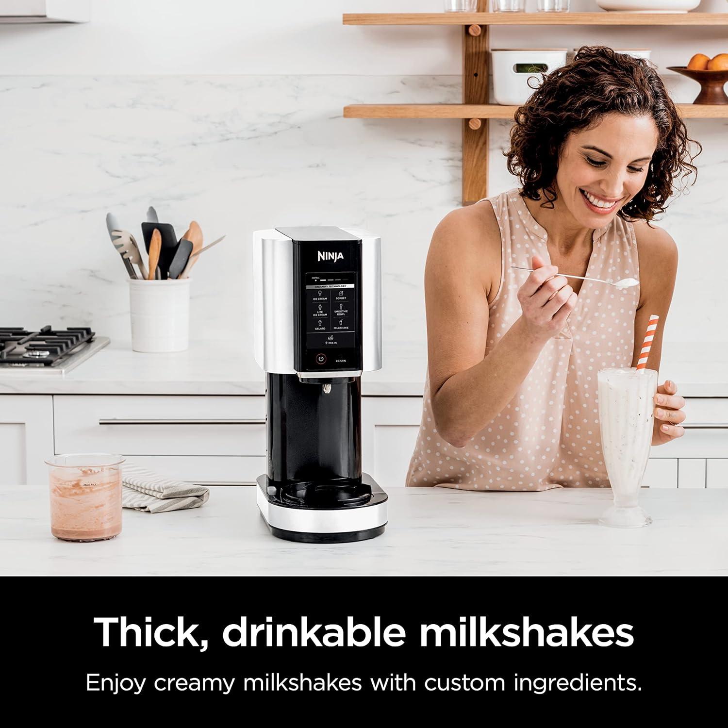 imageNinja NC301 CREAMi Ice Cream Maker for Gelato Mixins Milkshakes Sorbet Smoothie Bowls amp More 7 OneTouch Programs with 2 Pint Containers amp Lids Compact Size Perfect for Kids BlueWhite