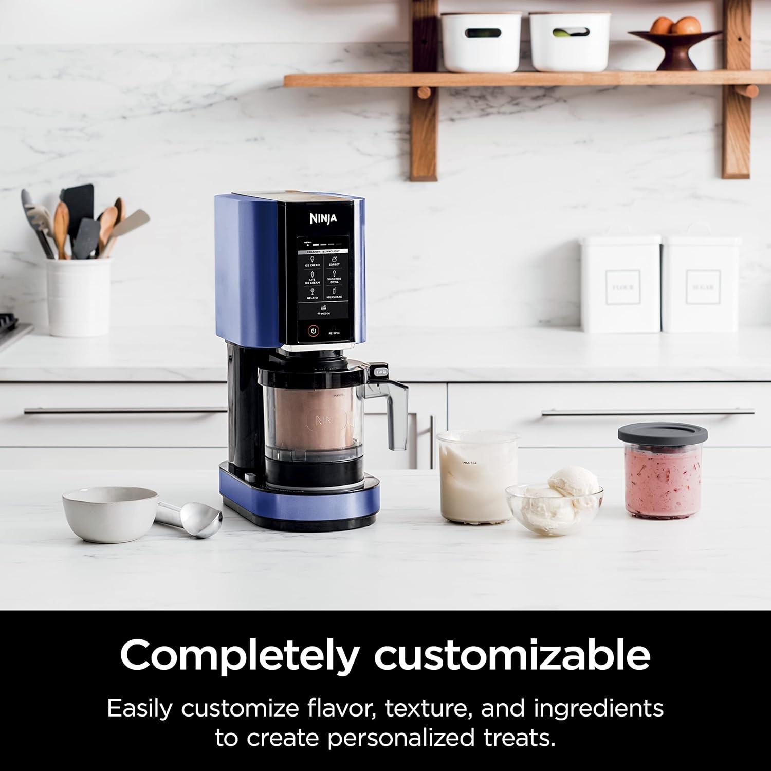 imageNinja NC301 CREAMi Ice Cream Maker for Gelato Mixins Milkshakes Sorbet Smoothie Bowls amp More 7 OneTouch Programs with 2 Pint Containers amp Lids Compact Size Perfect for Kids BlueBlue